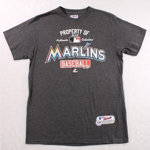 Marlins Baseball T Shirt Mens Medium Gray Short Sleeve EUC Cotton Blend